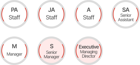 PA Staff > JA Staff > A Staff > SA Senior Assistant > M Manager > S Senior Manager > Executive Managing Director